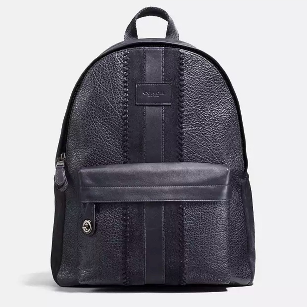 Coach QB/Black Mixed Buffalo-Embossed Leather Campus Backpack